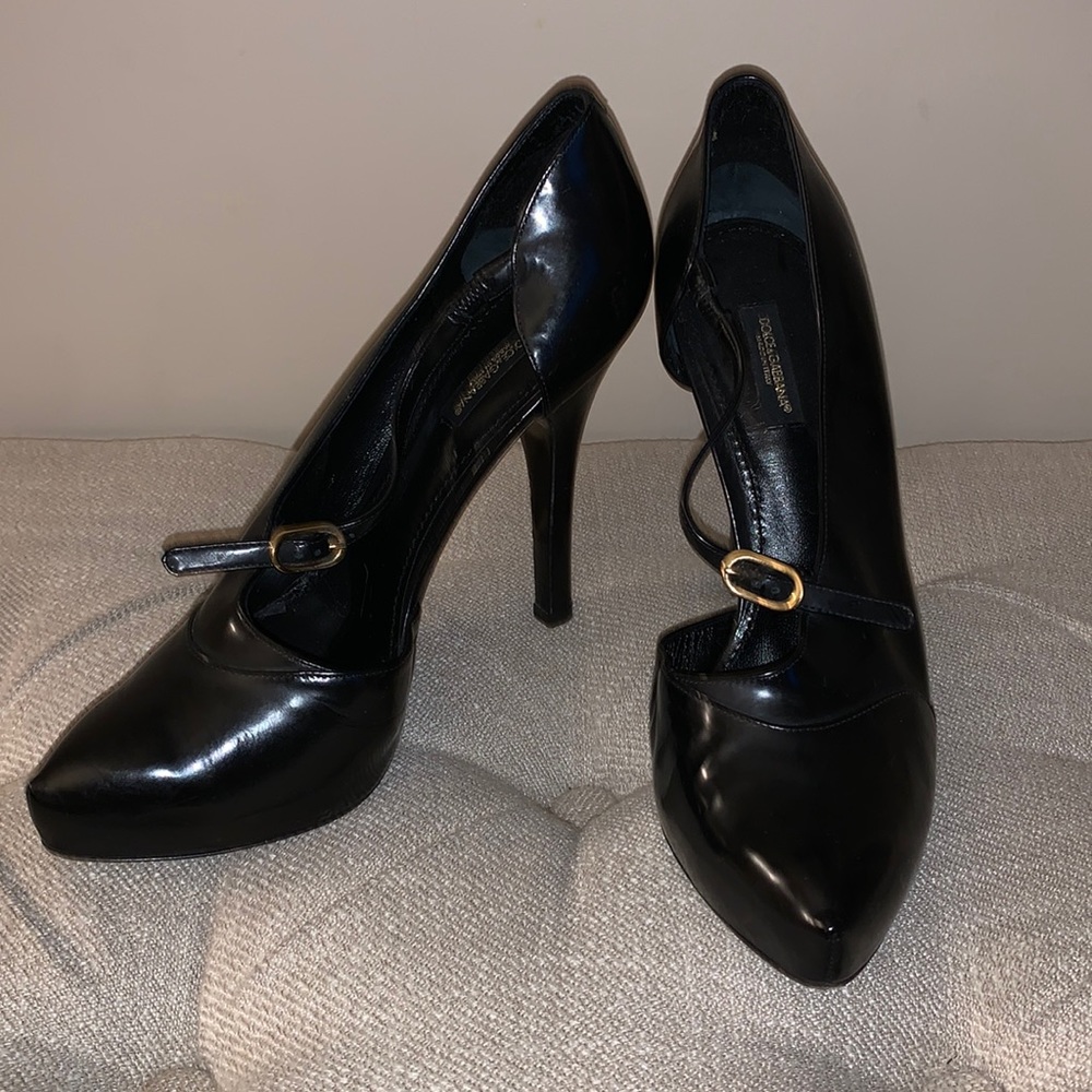 Dolce & Gabbana Black Leather D’Orsay Platform Pump Size 38 1/2